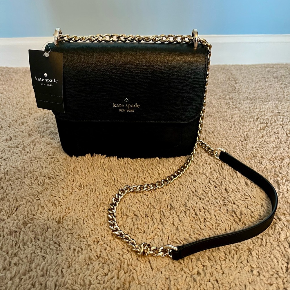 Kate Spade Gold Chain Flap Crossbody Bag (Black)